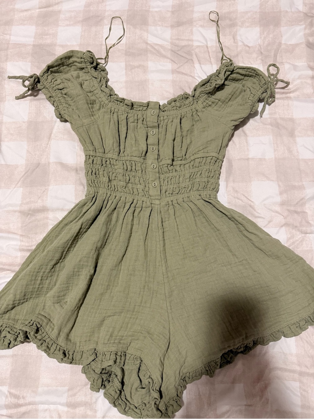 Cotton On Olive Green Off-Shoulder Smocked Romper